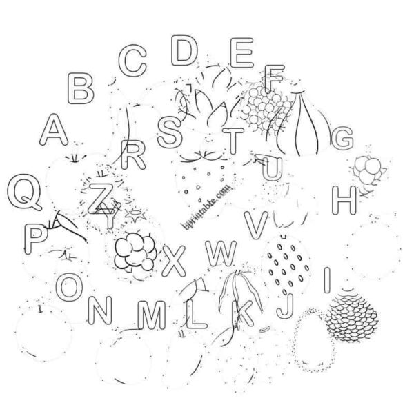 Dot-to-dot fruits w silhouette ABC Dot to Dot Worksheet with Silhouette