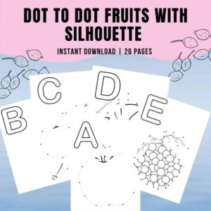 printable Dot to dot fruits with silhouette