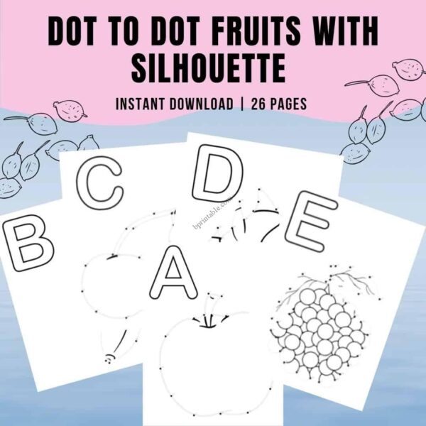 printable Dot to dot fruits with silhouette printable Dot to dot fruits with silhouette
