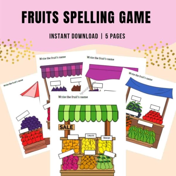 printable fruits spelling game