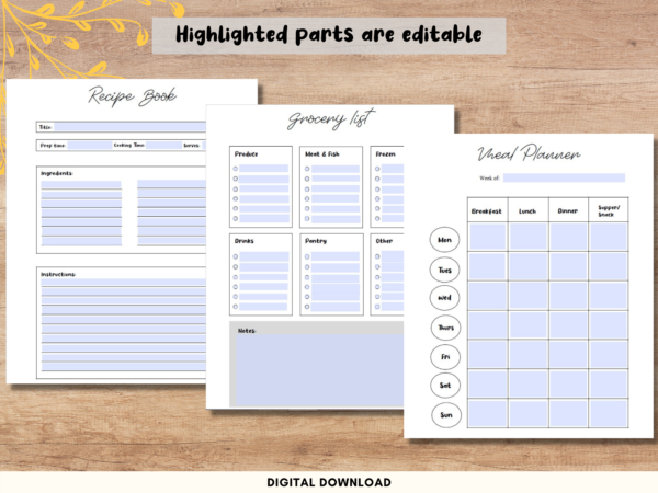 Grocery list with meal planner and recipe list Grocery list with meal planner and recipe list