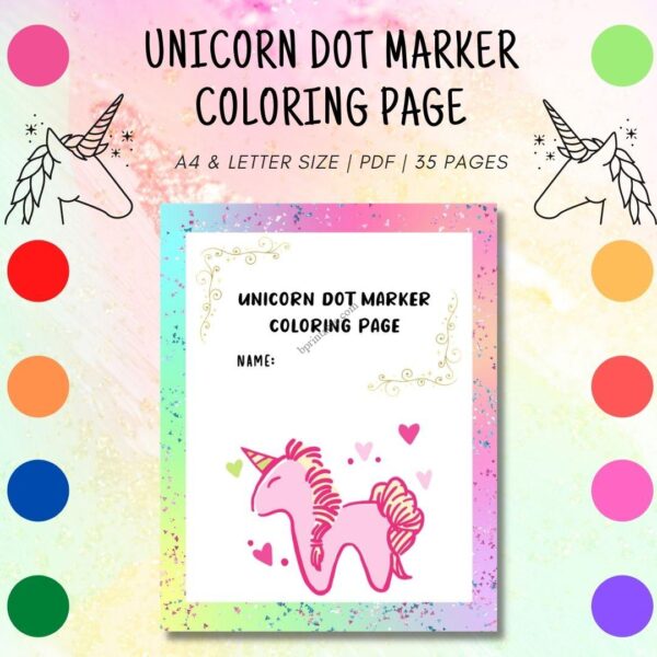 unicorn dot marker coloring 1 Unicorn Dot Marker Coloring Page