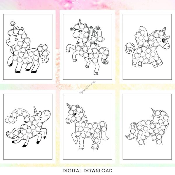unicorn dot marker coloring 2 Unicorn Dot Marker Coloring Page