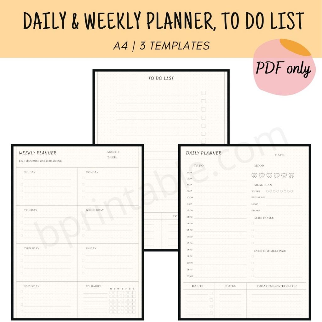 Printable Minimalist Daily & Weekly Planner To Do List Template ...