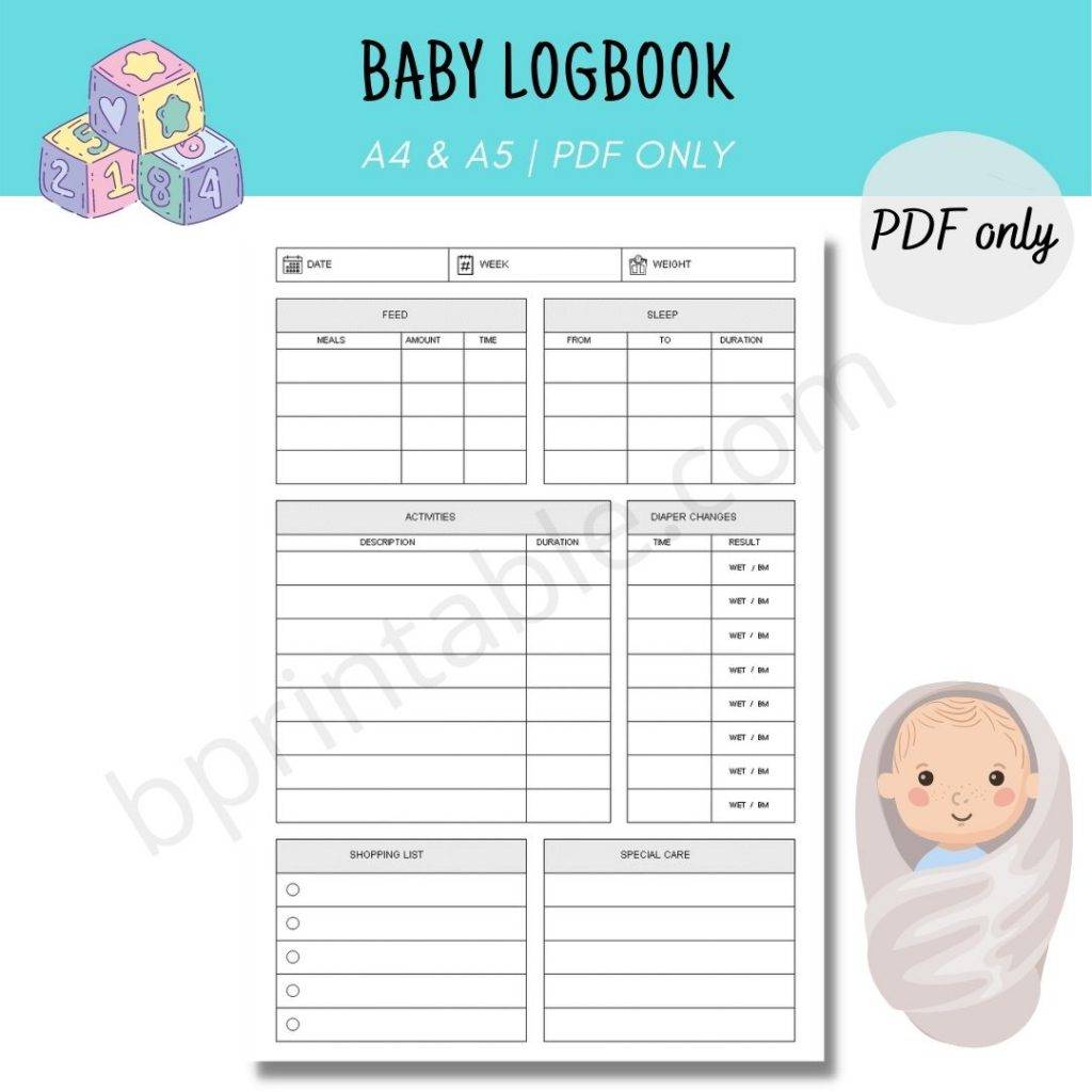 Printable Baby Logbook, Baby Care Tracker, Record Baby Daily, Baby