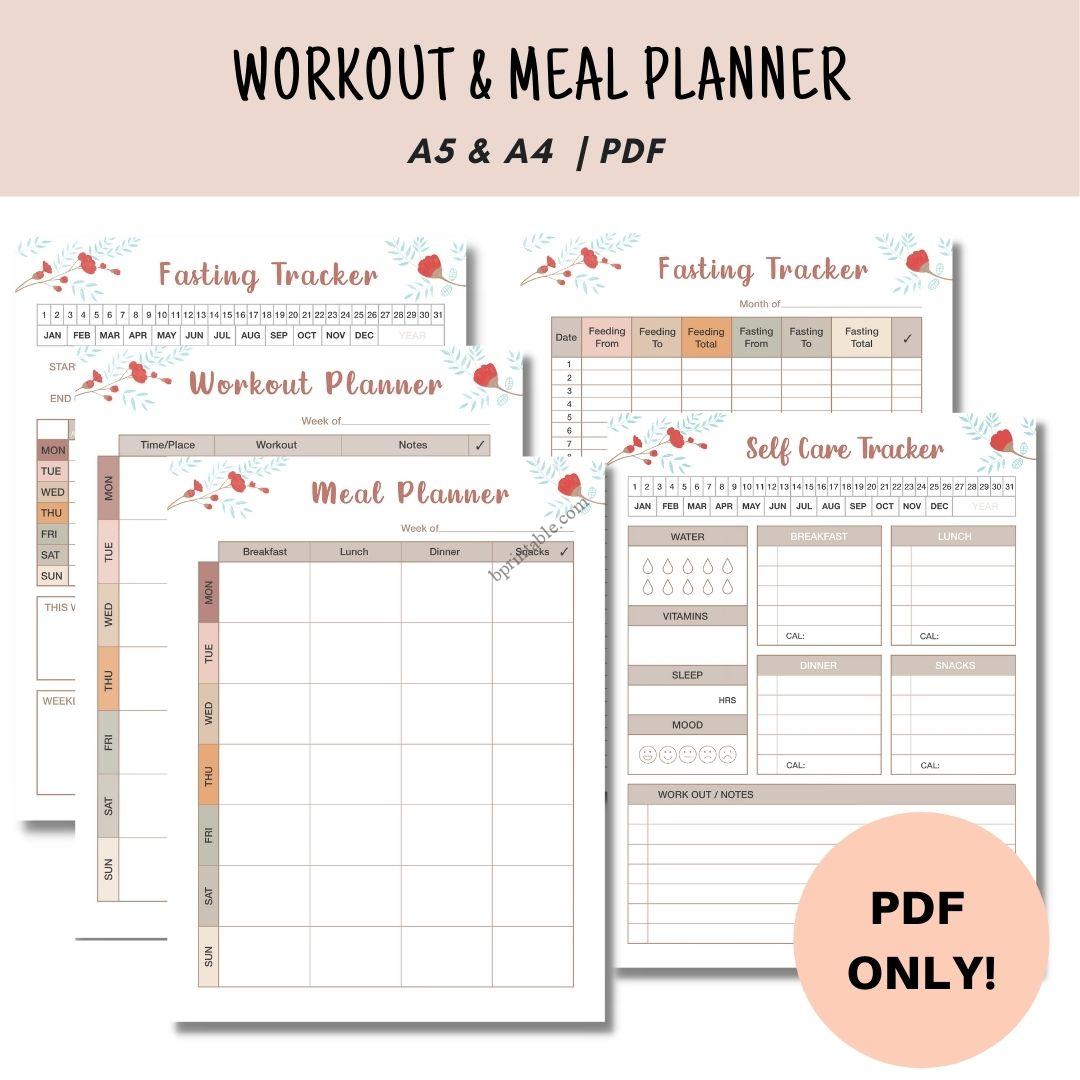 Printable Workout and Meal Planner Healthy Lifestyle Planner