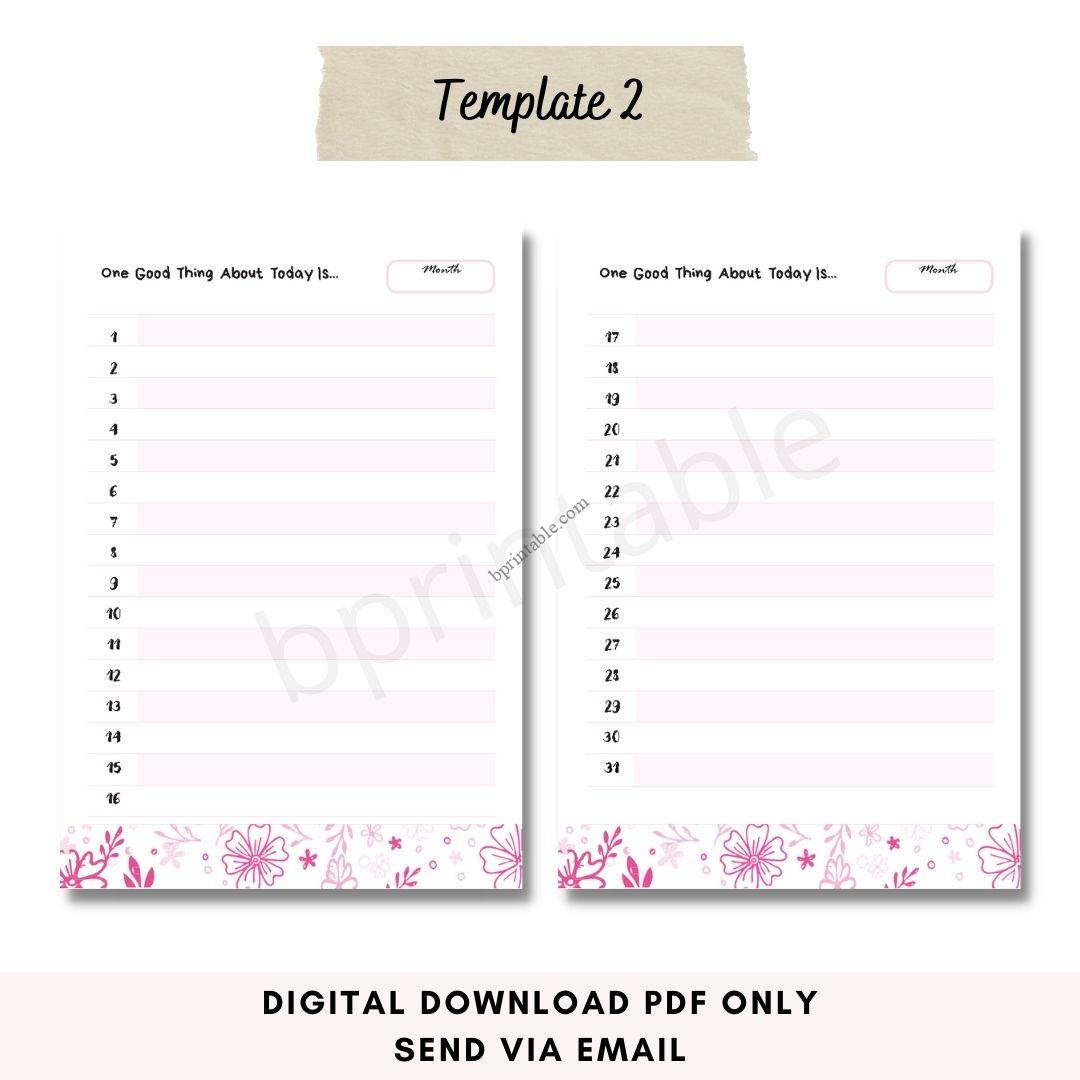 Gratitude Journal | One Good Thing a Day by bprintable