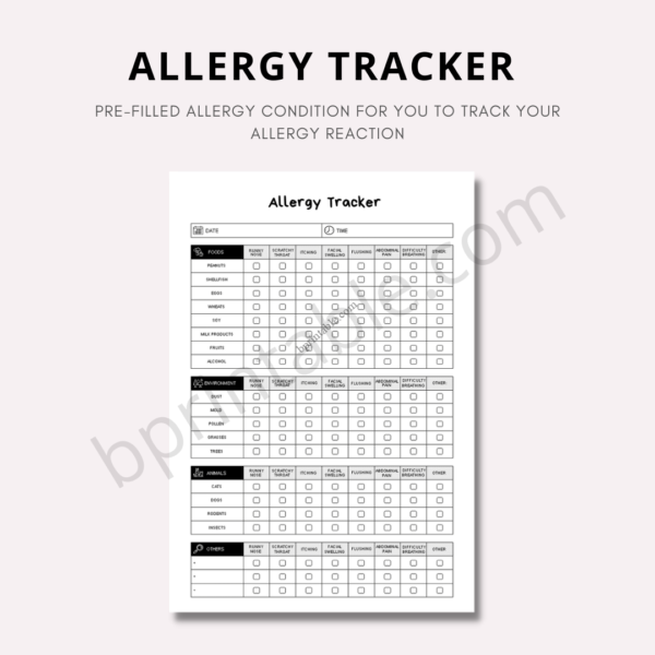 allerygy planner tracker 3 allergy planner tracker template