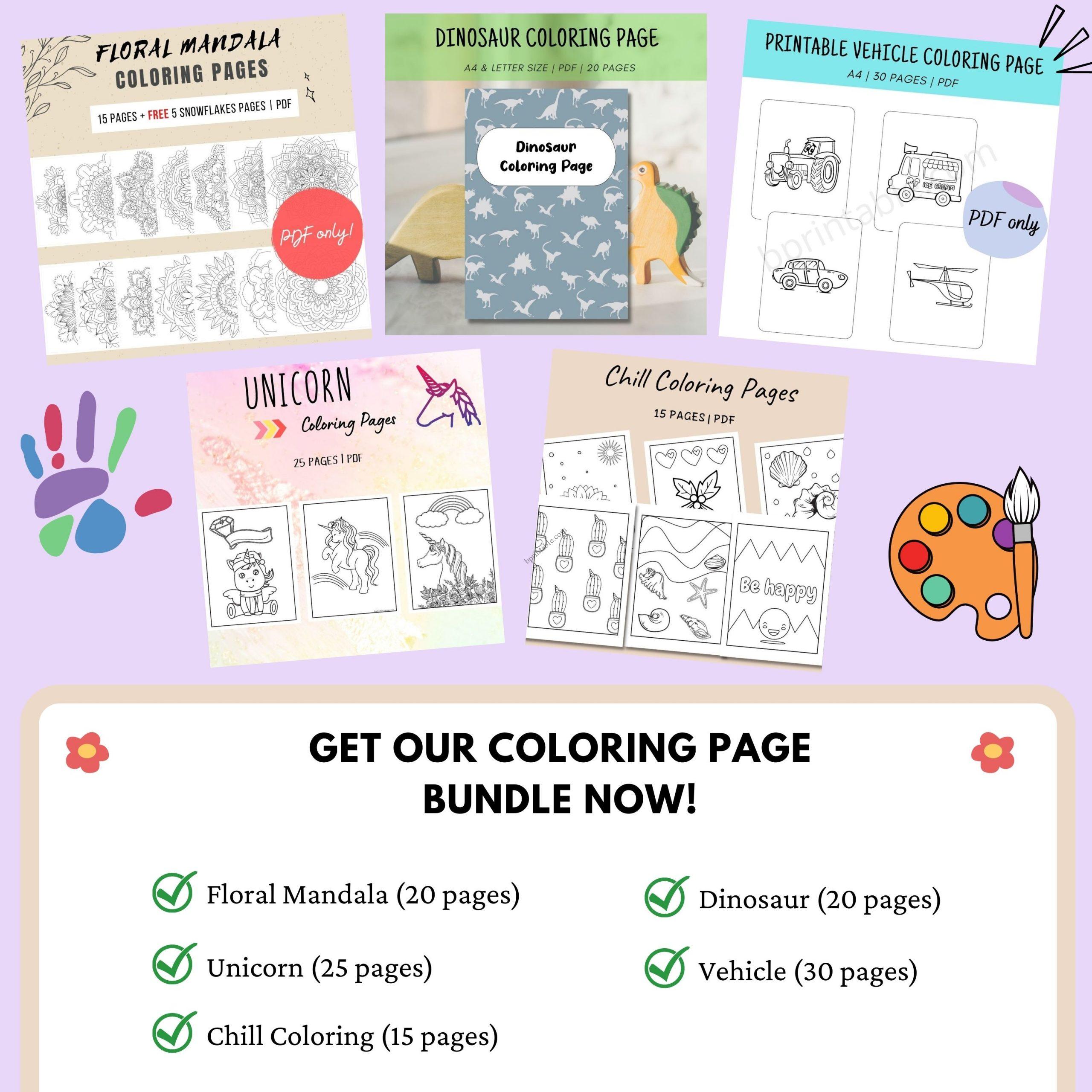 Popular Coloring Page Bundle Pack (5 in 1) | BPrintable