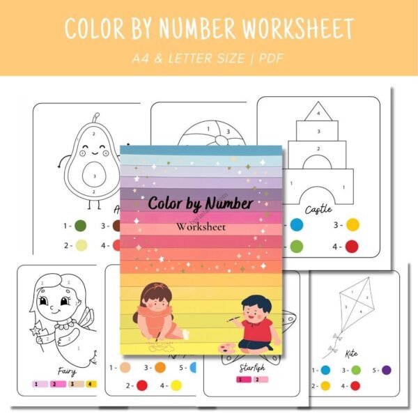 color by number 1 Kids Worksheet Bundle Pack (5 in 1)
