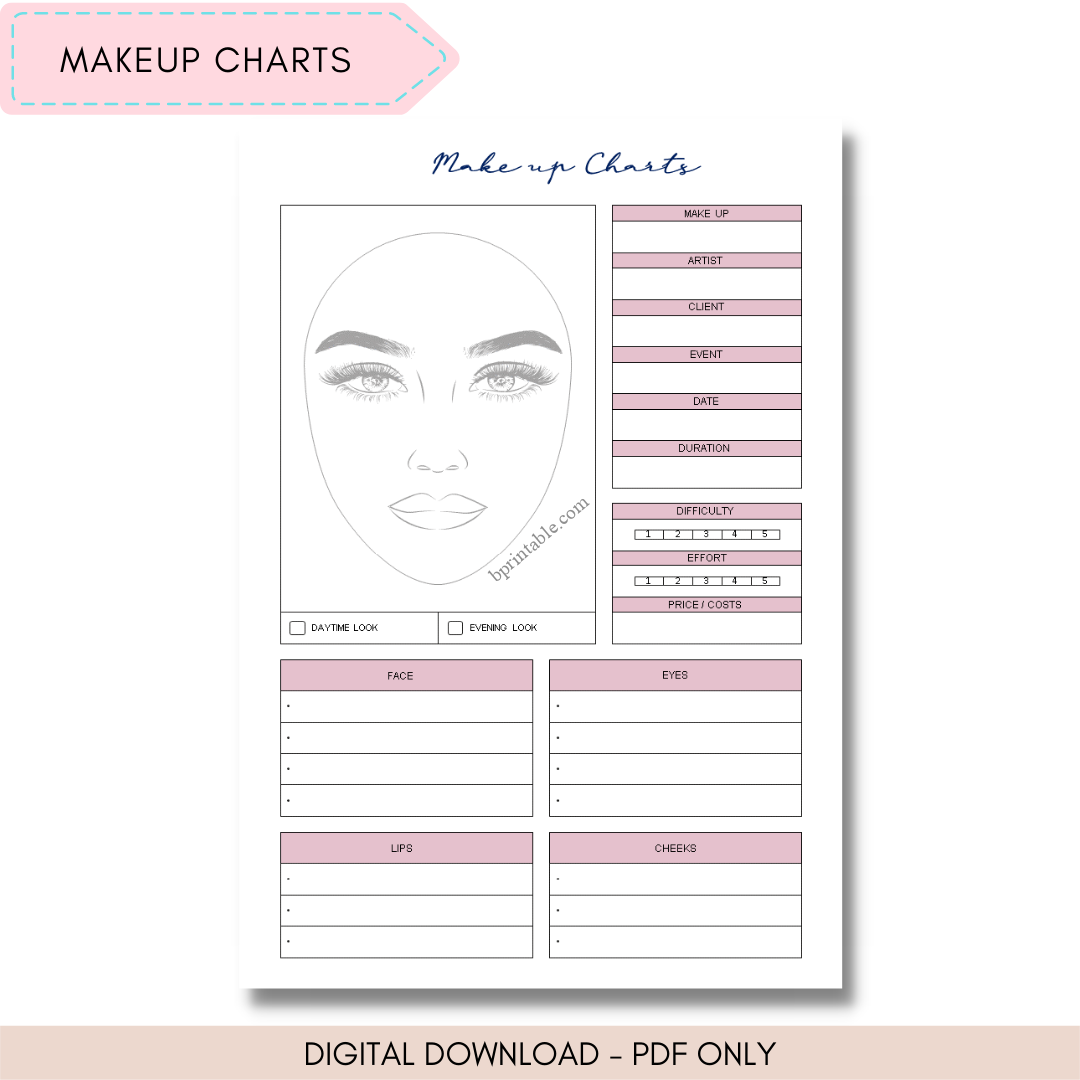 Makeup Charts Book & Journal | Artist Checklist