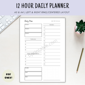 12 HOUR daily planner