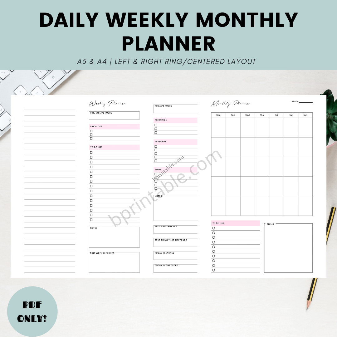 Daily, Weekly, & Monthly Planner - | B Printable