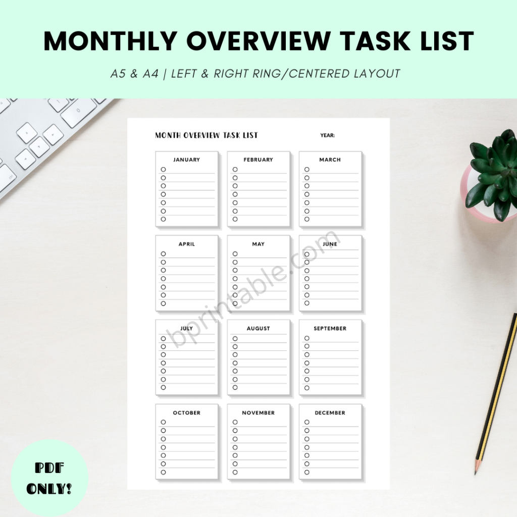 Task Overview Sheet Monthly Overview List | Simplify Your Monthly Planning