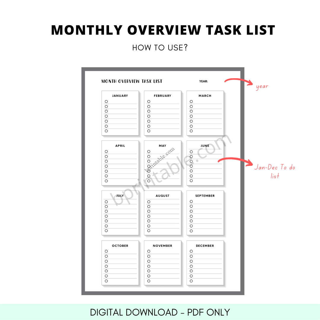 Monthly Overview List | Simplify Your Monthly Planning