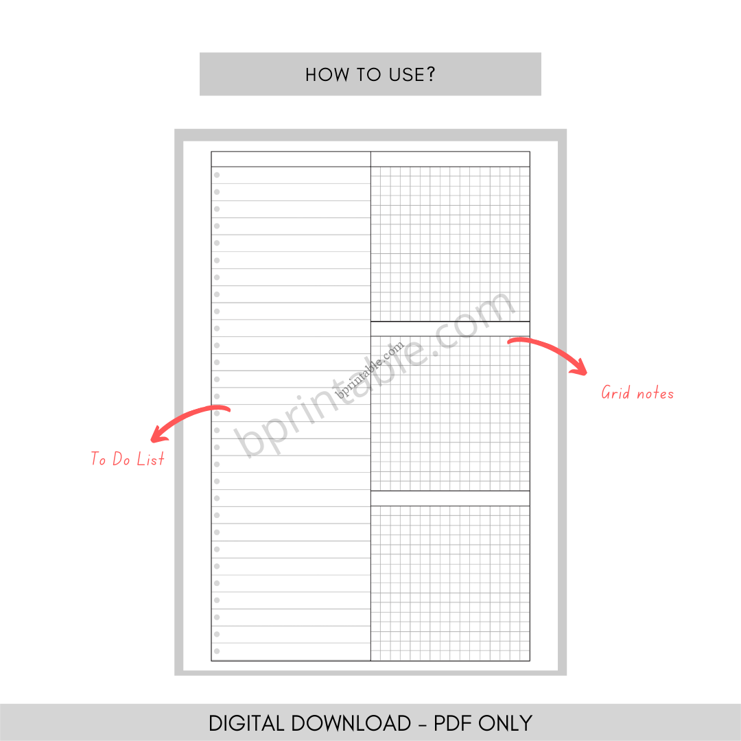 Grid To Do List & Notes Template | Bprintable