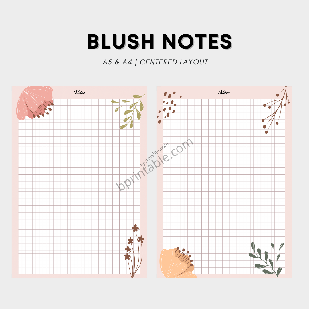 Grid Notes Blush Design | Elegant & Versatile Notepad - bprintable