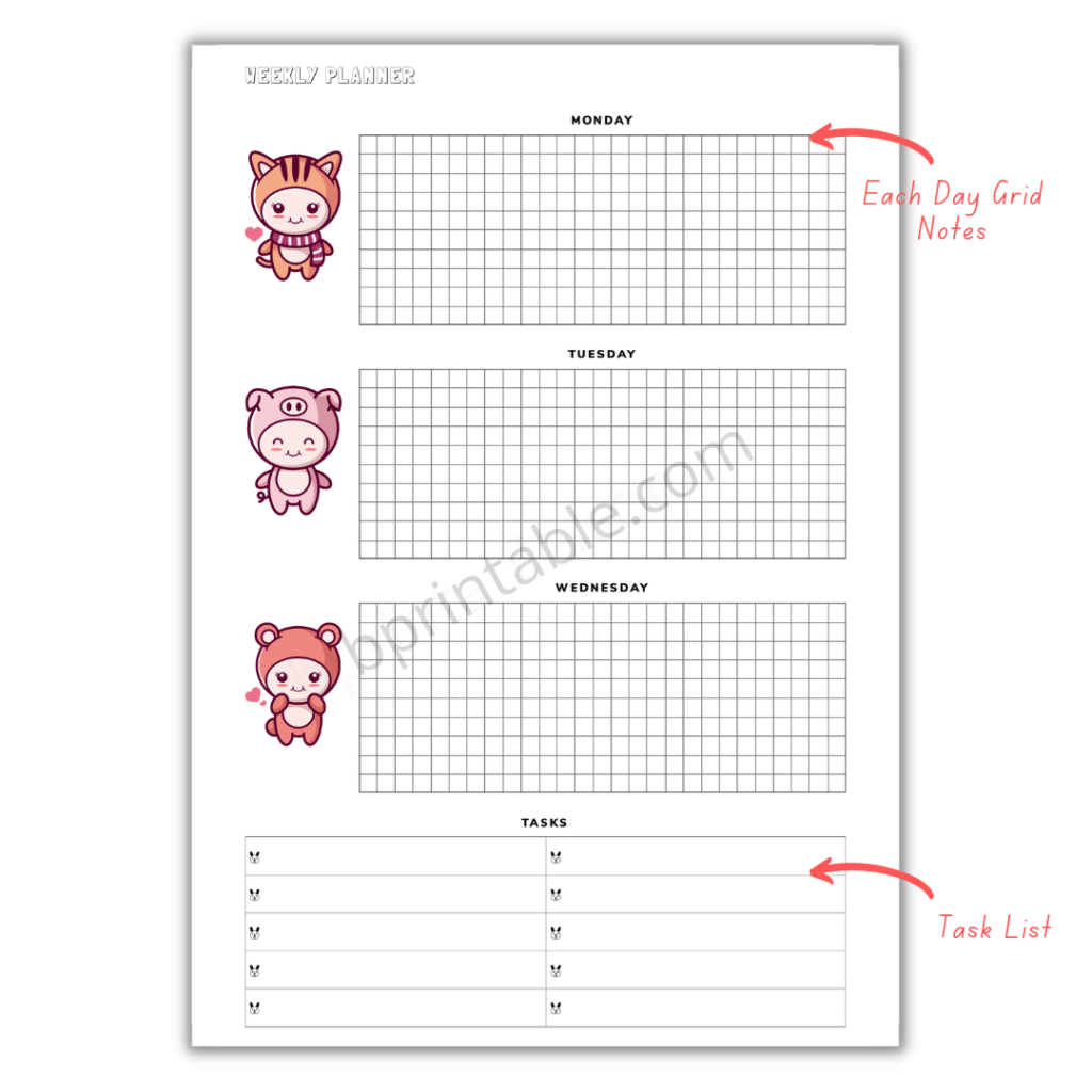 Printable Weekly Planner - Kawaii Series | BPrintable