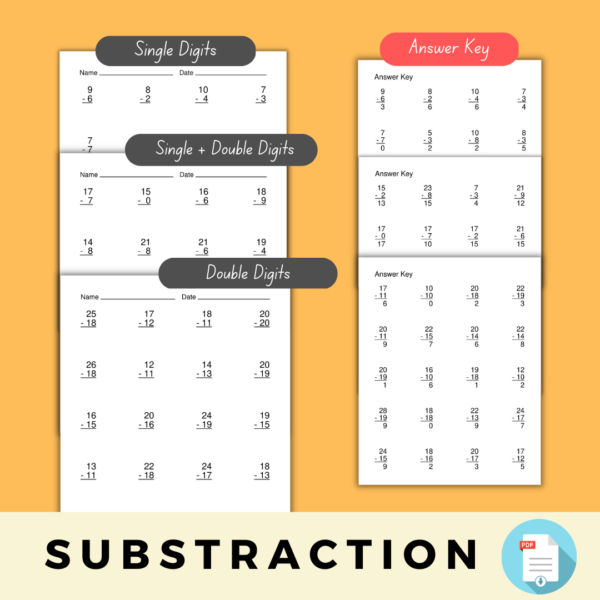 Math worksheet preschool substraction
