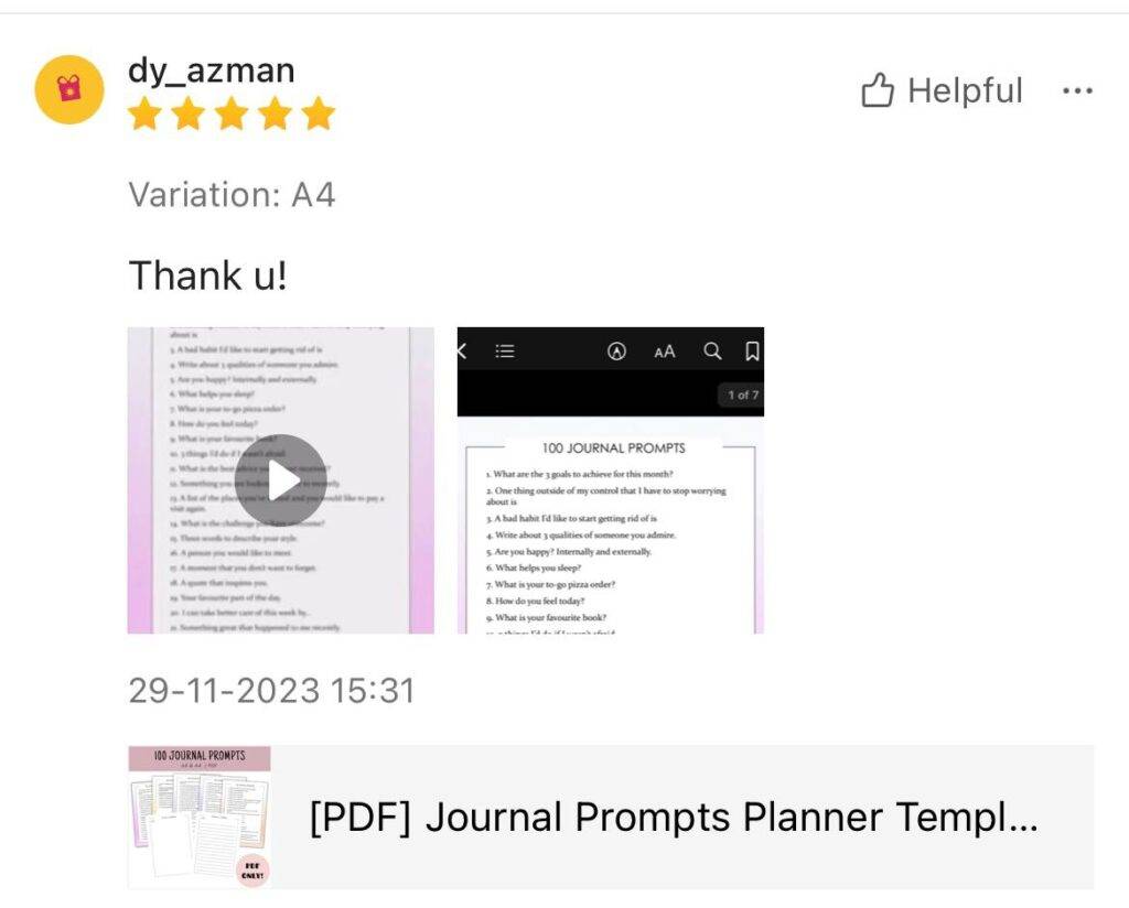 Journal prompts Planner Template